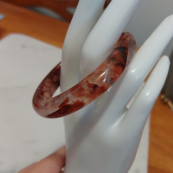 Natural Flower Quartz Solid Stone Bangle | 2.25″ Inner Diameter | Small - Picture 4 of 7